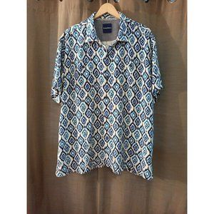 Men's Tommy Bahama Ikat 100% Silk Continental Button Up Blue/White Shirt XXL
